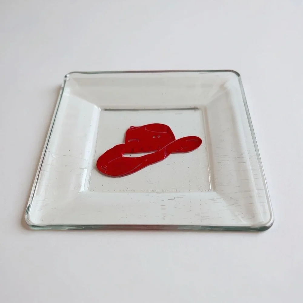 Glass dishes hand painted Cowboy Theme. Food safe